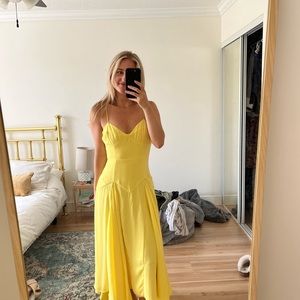 Fame and Partners x Free People The Dean Yellow Midi Dress Size 4